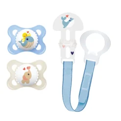 Pacifiers|Pacifier Clips|MAM Animal Orthodontic Pacifiers and Pacifier Clip - Blue
